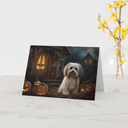 Havanese Halloween Beängstigend Karte (Gelbe Blume)