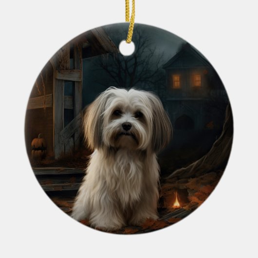 Havanese Halloween Beängstigend Keramik Ornament (Vorne)