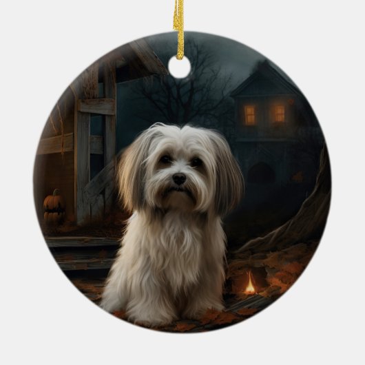 Havanese Halloween Beängstigend Keramik Ornament (Hinten)