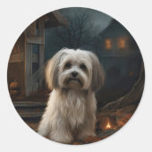 Havanese Halloween Beängstigend Runder Aufkleber (Vorderseite)