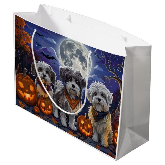 Havanese Halloween Spooky Große Geschenktüte (Rückseite Schrägansicht)