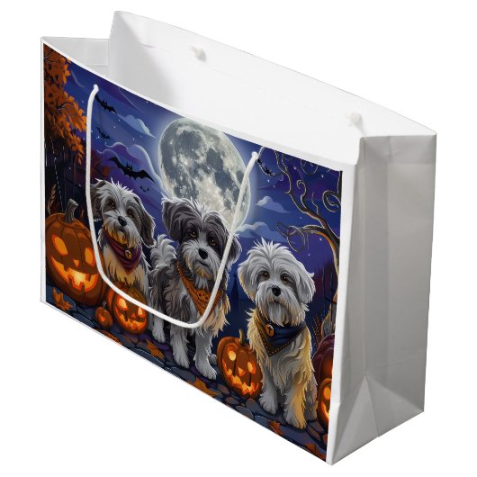 Havanese Halloween Spooky Große Geschenktüte (Vorderseite Schrägansicht)