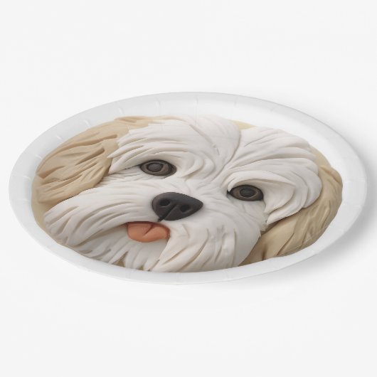 Havanese Hund 3D Inspiriert Pappteller (Schrägansicht)
