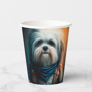 Havanese-Hund auf Fahrrad Digitale Malerei Pappbecher