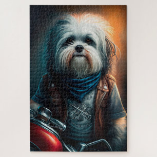Havanese-Hund auf Fahrrad Digitale Malerei Puzzle