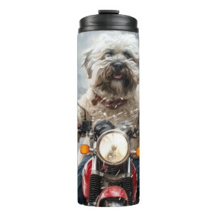 Havanese Hund fährt Motorrad Weihnachten Thermosbecher