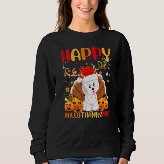 Havanese Hund Glücklicher Havanese Hellothanksmas Sweatshirt (Vorderseite)