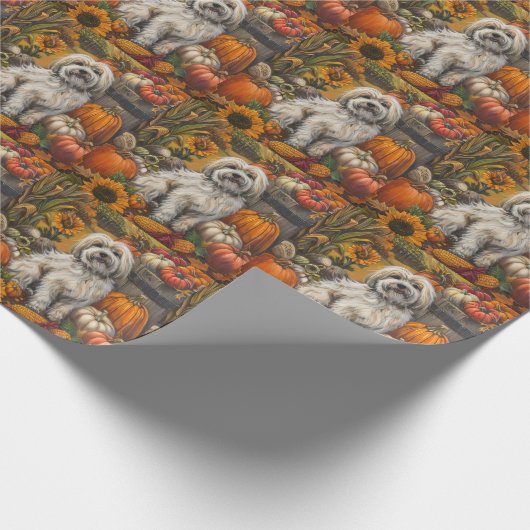 Havanese Hund Herbsternte Erntedank Geschenkpapier (Ecke)