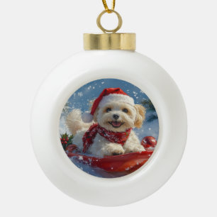 Havanese Hund im Schlitten Lass es schneien Weihna Keramik Kugel-Ornament