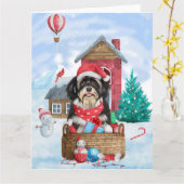 Havanese Hund im Schnee Weihnachtshaus Karte (Gelbe Blume)