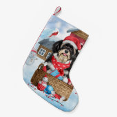 Havanese Hund im Schnee Weihnachtshaus Kleiner Weihnachtsstrumpf (Vorderansicht (hängend))