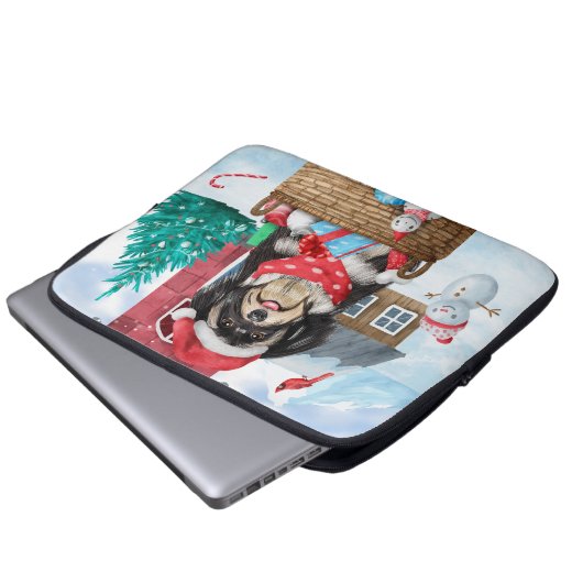 Havanese Hund im Schnee Weihnachtshaus Laptopschutzhülle (Vorne Knopf)