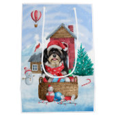 Havanese Hund im Schnee Weihnachtshaus Mittlere Geschenktüte (Rückseite)