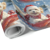 Havanese Hund in Sledge Lass es Schnee Weihnachten Geschenkpapier (Rolleneckpunkt)