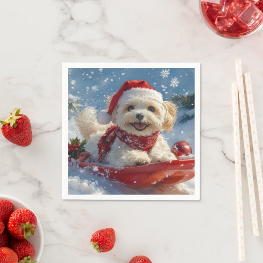 Havanese Hund in Sledge Lass es Schnee Weihnachten Serviette (Beispiel)
