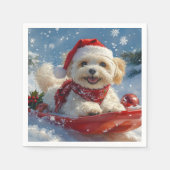 Havanese Hund in Sledge Lass es Schnee Weihnachten Serviette (Vorderseite)
