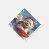 Havanese Hund in Sledge Lass es Schnee Weihnachten Serviette (Ecke)