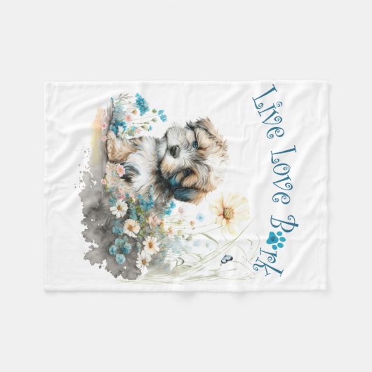 Havanese Hund Mama Floral Fleecedecke (Vorderseite (Horizontal))