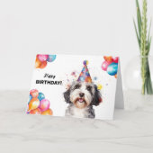 Havanese Hund mit Balloons und Party Hat Geburtsta Karte (Vorderseite)