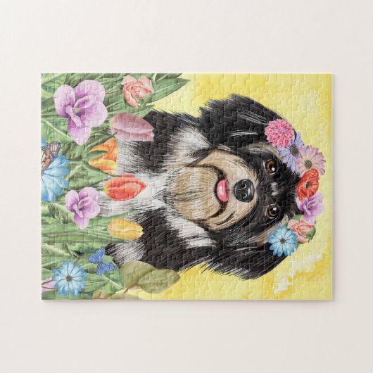 Havanese Hund mit Blume Frühjahr Puzzle (Horizontal)