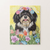 Havanese Hund mit Blume Frühjahr Puzzle (Vertikal)