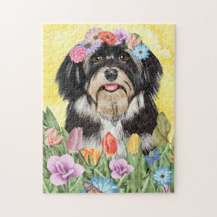 Havanese Hund mit Blume Frühjahr Puzzle