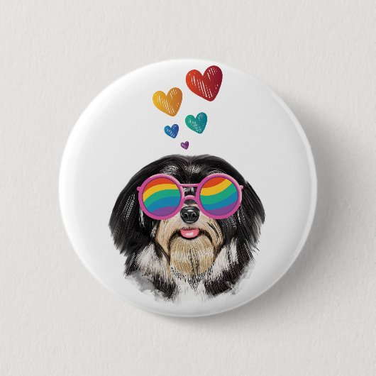 Havanese Hund mit Herz Valentinstag Button (Vorderseite)