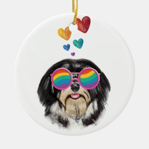 Havanese Hund mit Herz Valentinstag Keramik Ornament