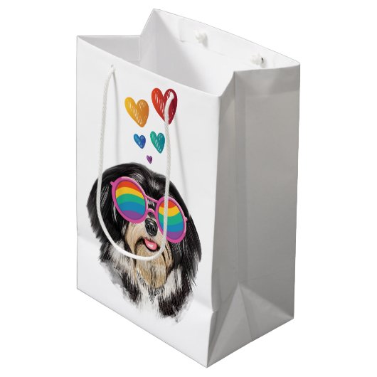 Havanese Hund mit Herz Valentinstag Mittlere Geschenktüte (Vorderseite Schrägansicht)