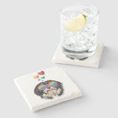 Havanese Hund mit Herz Valentinstag Steinuntersetzer (Seitenansicht)