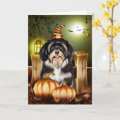 Havanese Hund mit Hexenhut Halloween-Geschenkidee Karte (Gelbe Blume)