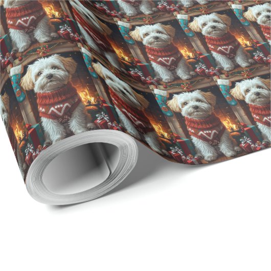 Havanese Hund mit Weihnachtsgeschenken Geschenkpapier (Rolleneckpunkt)