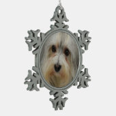 Havanese Hund Schneeflocken Zinn-Ornament (Links)