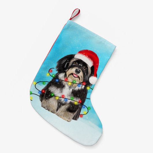 Havanese Hund sitzt am Strand Weihnachtshütte leuc Kleiner Weihnachtsstrumpf (Vorderansicht (hängend))