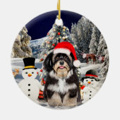 Havanese Hund sitzt im Schnee Weihnachtshutt Licht Keramik Ornament (Hinten)