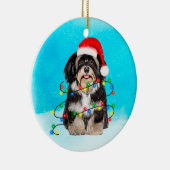Havanese Hund sitzt im Schnee Weihnachtshutt Licht Keramik Ornament (Rechts)