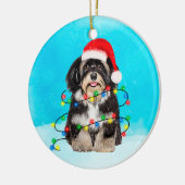 Havanese Hund sitzt im Schnee Weihnachtshutt Licht Keramik Ornament (Links)
