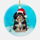 Havanese Hund sitzt im Schnee Weihnachtshutt Licht Keramik Ornament (Hinten)