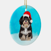 Havanese Hund sitzt im Schneehuhhut Keramik Ornament (Rechts)