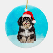 Havanese Hund sitzt im Schneehuhhut Keramik Ornament (Vorne)