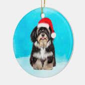 Havanese Hund sitzt im Schneehuhhut Keramik Ornament (Links)