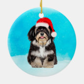 Havanese Hund sitzt im Schneehuhhut Keramik Ornament (Hinten)