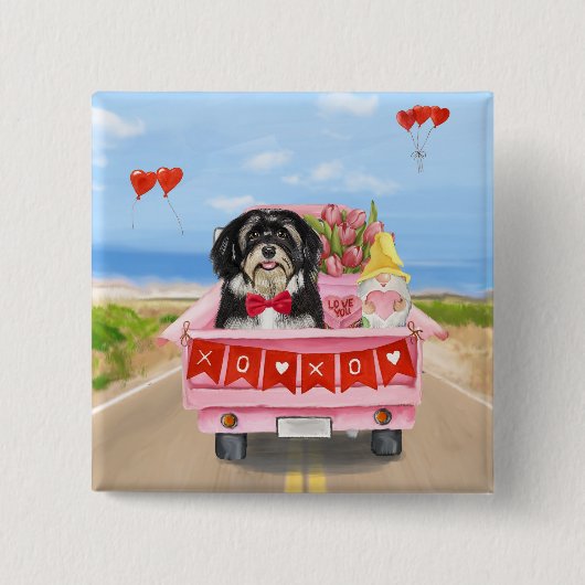 Havanese Hund Valentinstag LKW Button (Vorderseite)