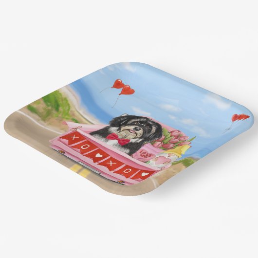 Havanese Hund Valentinstag LKW Pappteller (Gewinkelt)