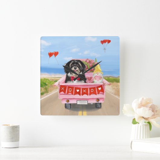 Havanese Hund Valentinstag LKW Quadratische Wanduhr (Zuhause)