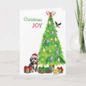 Havanese Hund, Vogel und Weihnachtsbaum Feiertagskarte (Vorderseite)