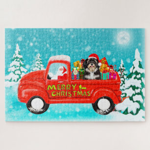 Havanese-Hund-Weihnachten-Santa-Lieferwagen Puzzle