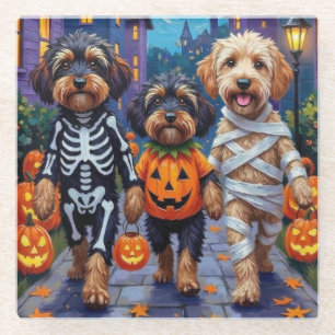 Havanese Hunde beim Trick-or-Treat in Halloween-Ko Glasuntersetzer