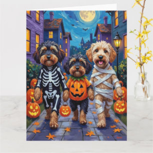 Havanese Hunde beim Trick-or-Treat in Halloween-Ko Karte