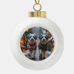 Havanese Hunde Weihnachten Schnee Feiertag Keramik Kugel-Ornament